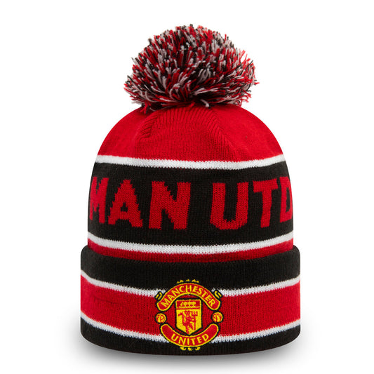 Manchester United Striped Red Multi Bobble Beanie Hat