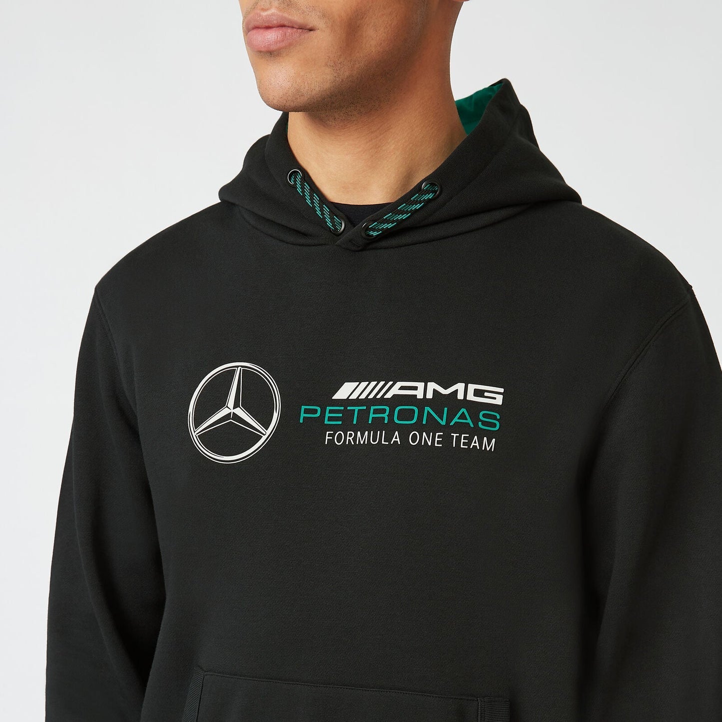 Mercedes AMG Petronas Mens LOGO BLACK HOODED SWEAT